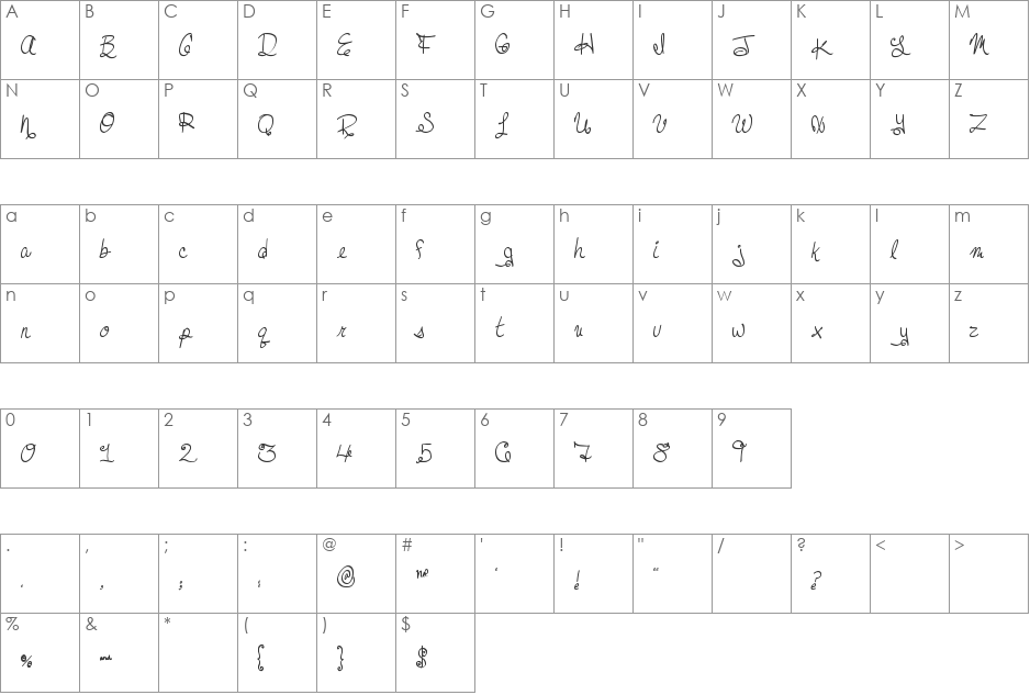 MTF Dreamie font character map preview