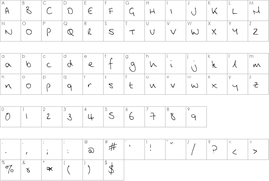 MTF Jude font character map preview