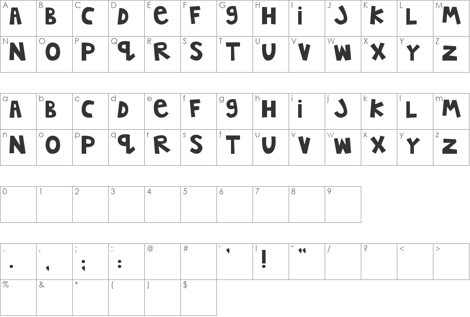 MTF Jumpin' Jack font character map preview