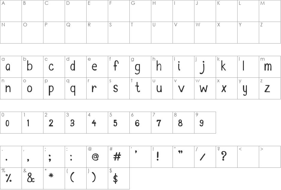 MTF Kim font character map preview