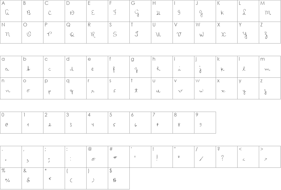 MTF Loli's Handwriting font character map preview