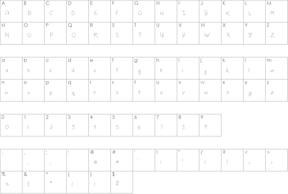 MTF Megan font character map preview