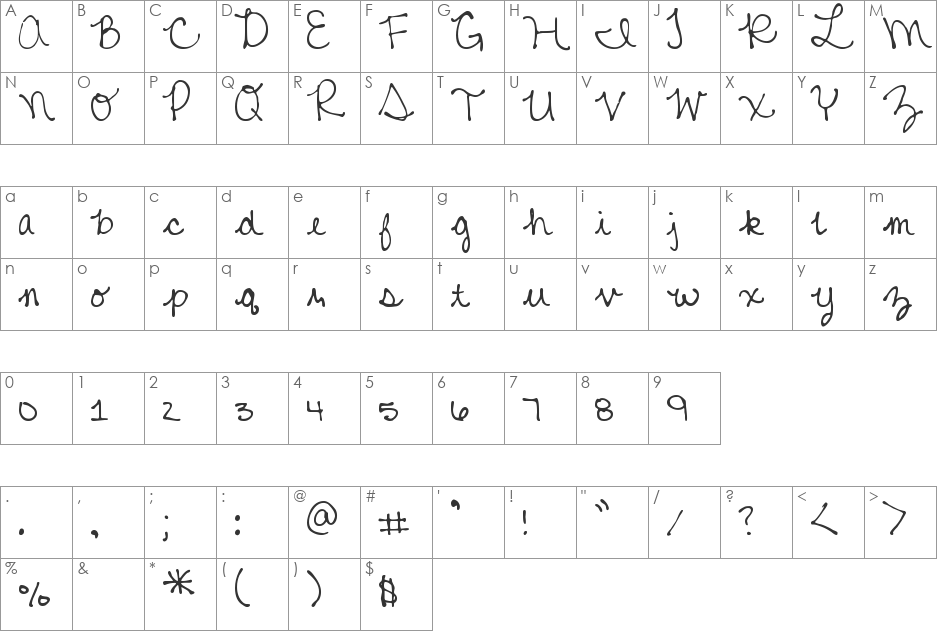 MTF Mikayla font character map preview