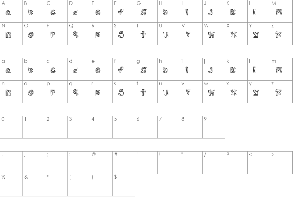 MTF Scribblie font character map preview