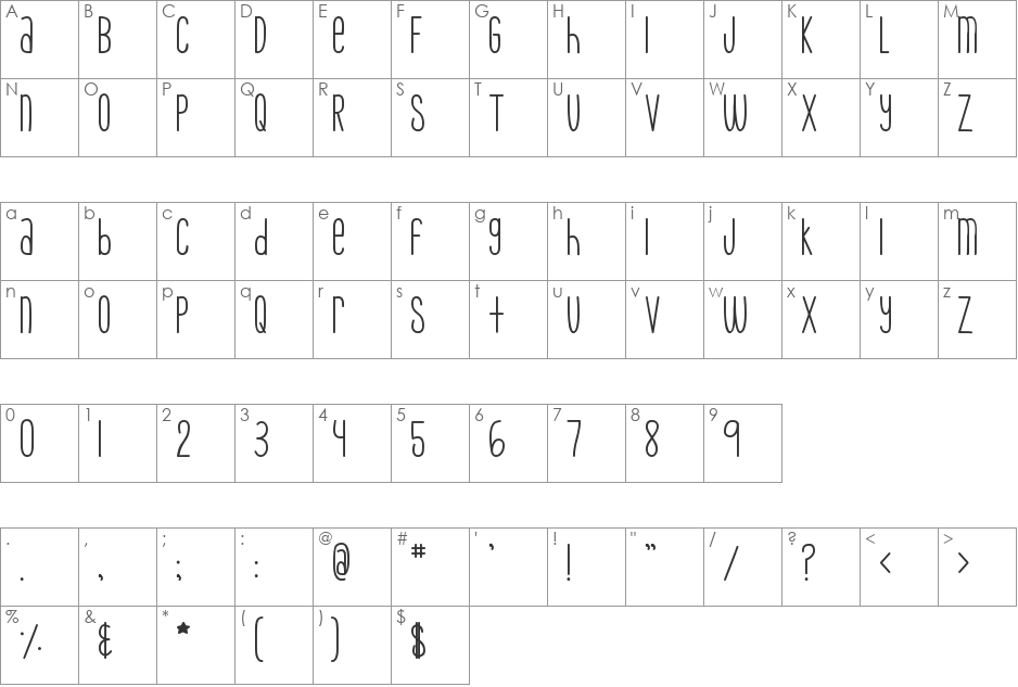 MTF Skinny Jeans font character map preview