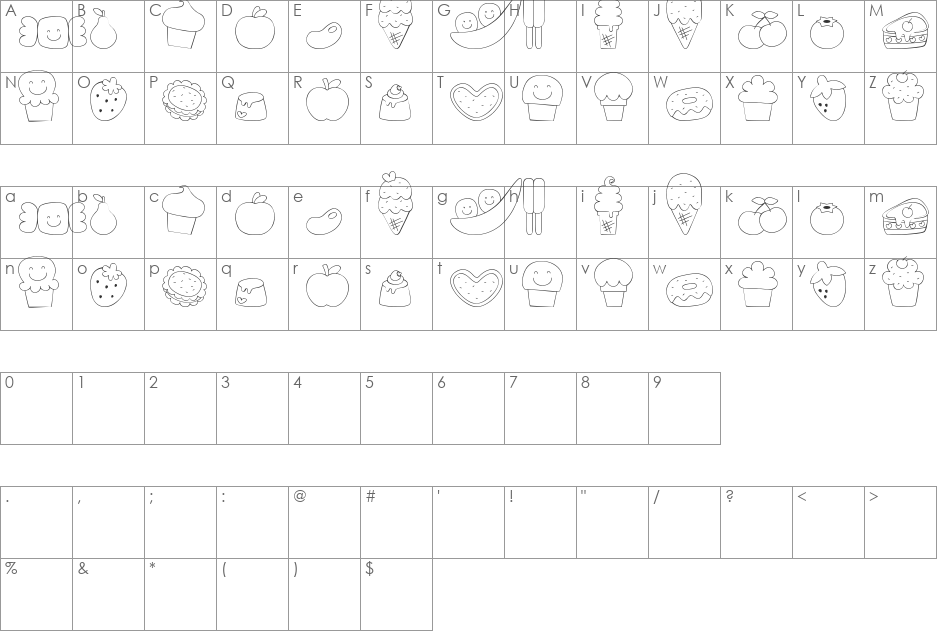 MTF Sweet Dings font character map preview