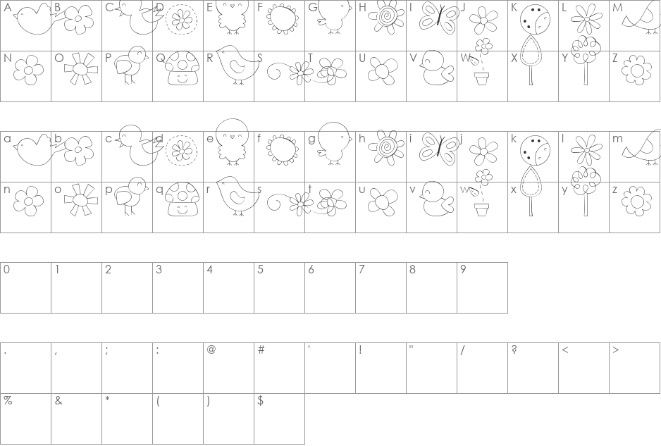 MTF Sweet Nature Dings font character map preview