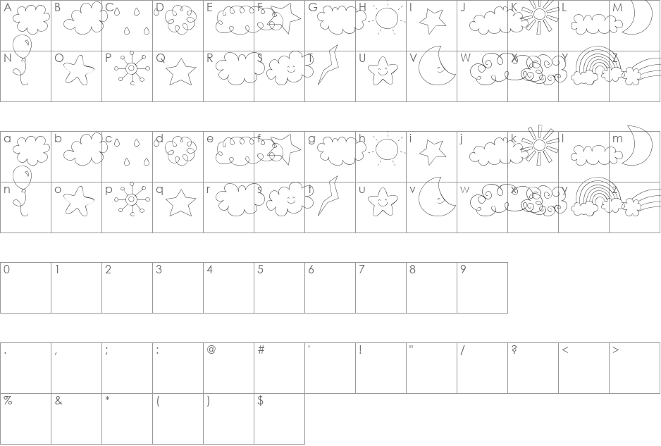 MTF Sweet Sky Dings font character map preview