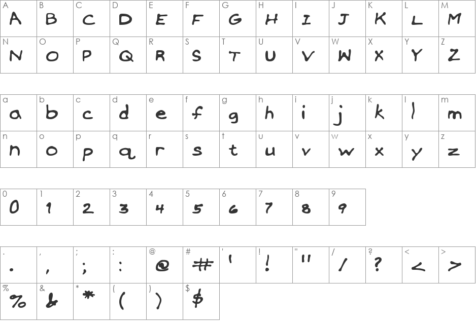 MTF Tamaras Husband font character map preview