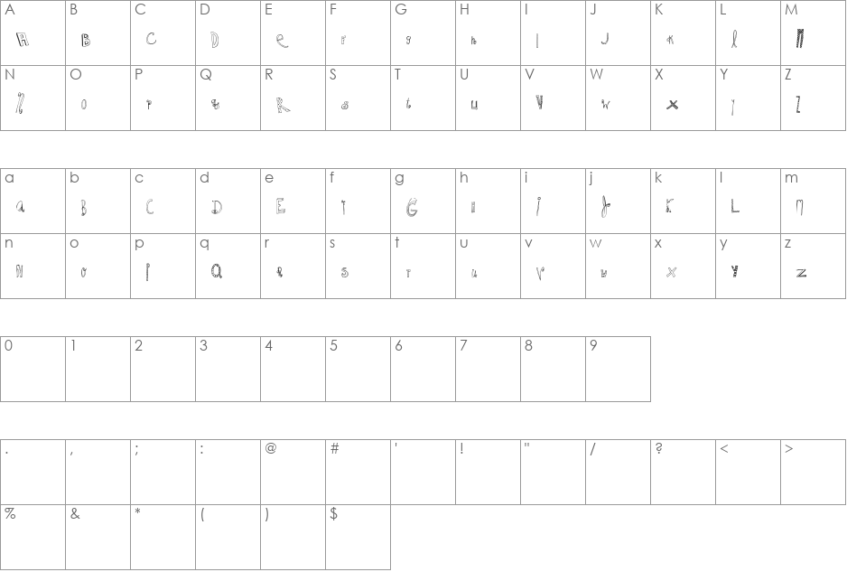 MTF Whacko font character map preview