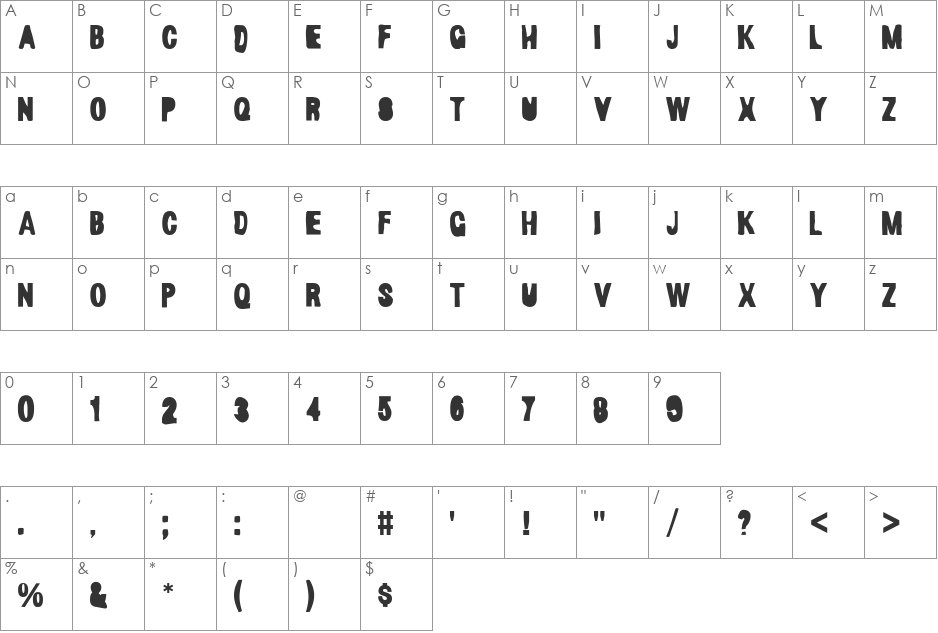 MuddyWater font character map preview