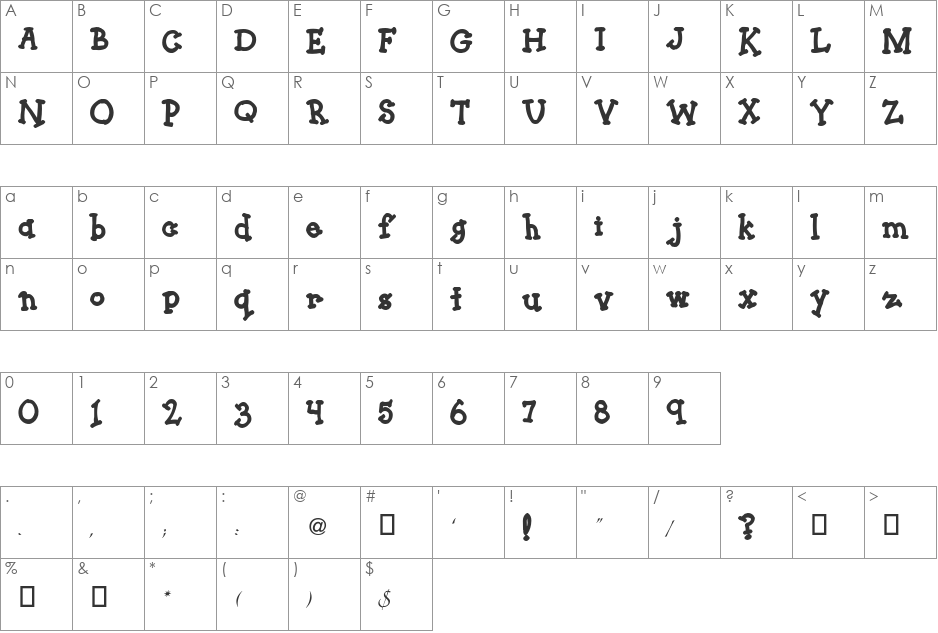 MudPie font character map preview