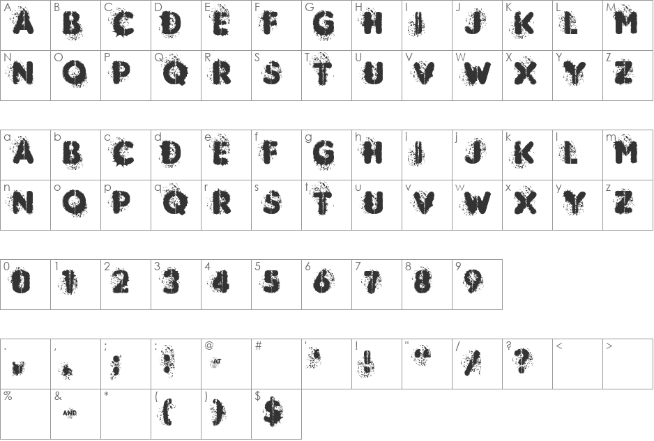 MUDSHAKE 83 font character map preview