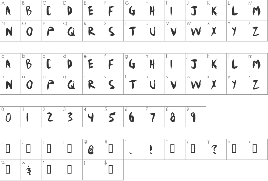 Mudshovel font character map preview