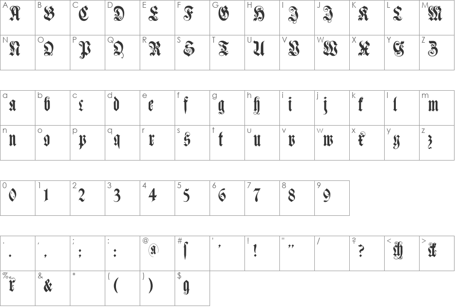MuenchnerFraktur font character map preview