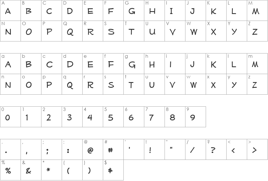 Mufferaw Free font character map preview