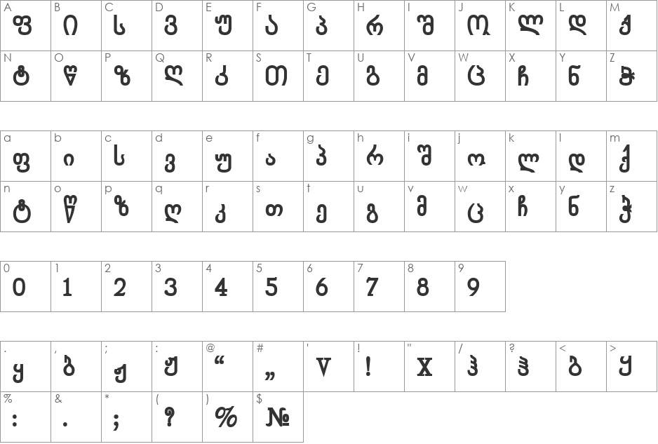 Muki font character map preview