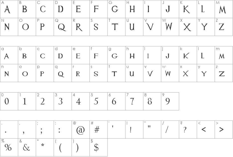 Mulan font character map preview