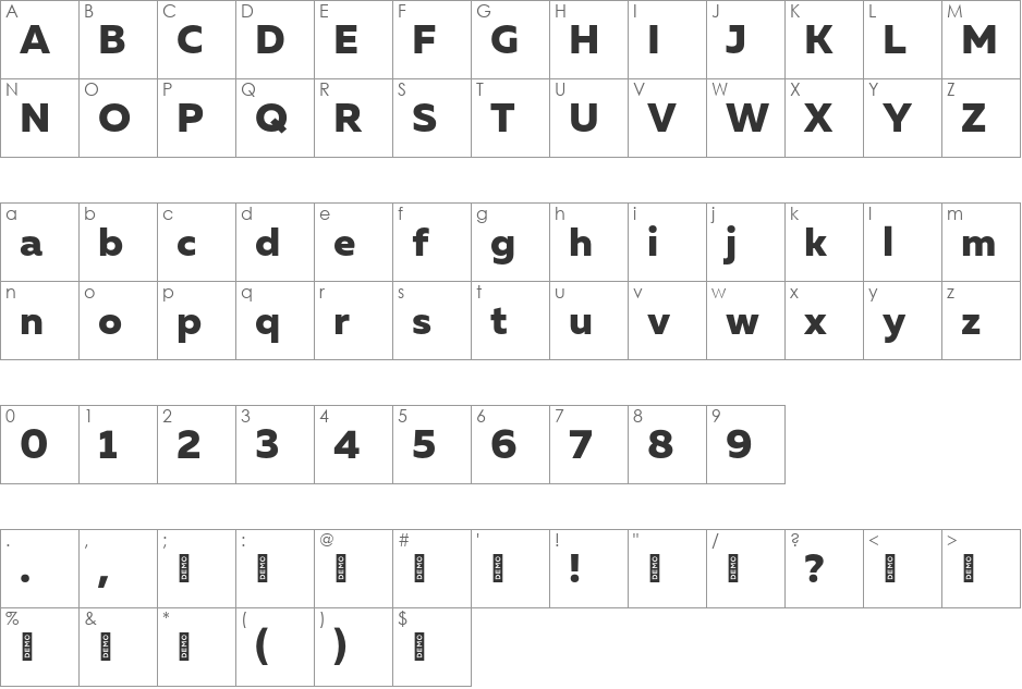 Muller font character map preview