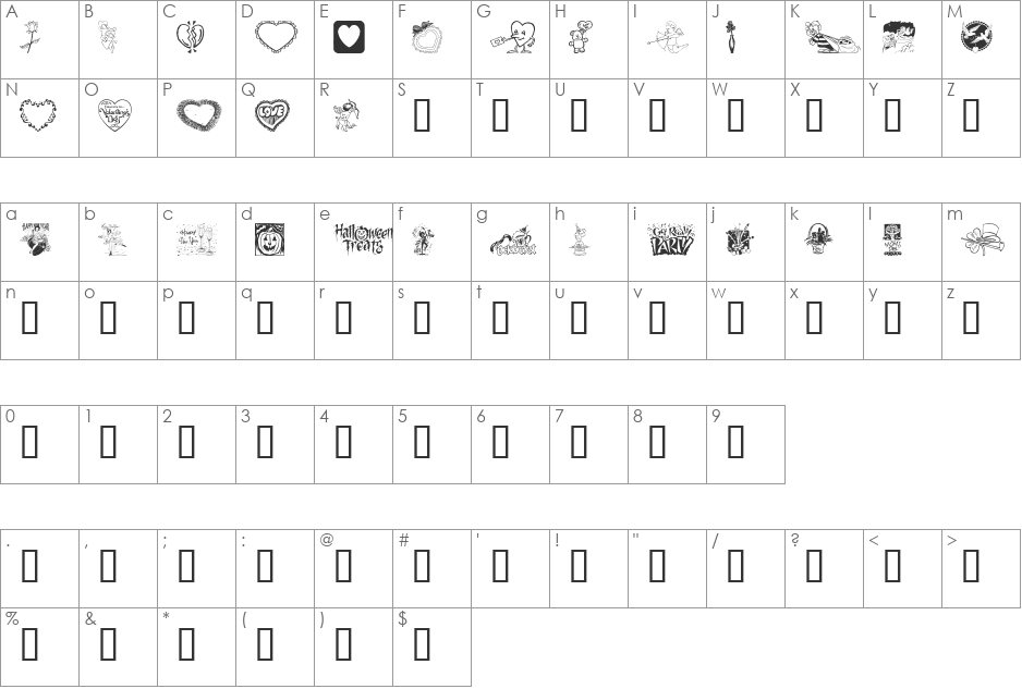 Multicasion font character map preview