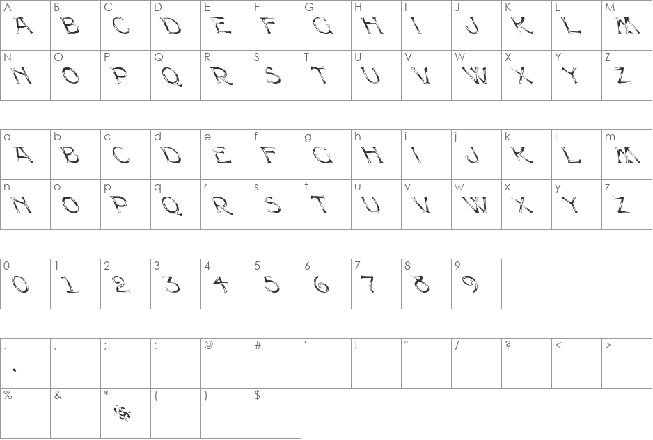 Multiform Caps Left font character map preview