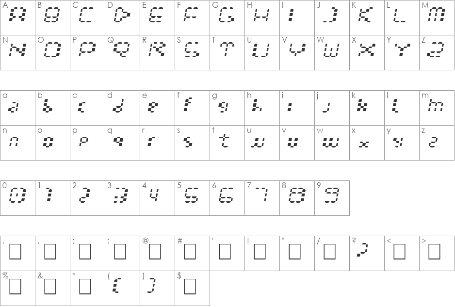 Multihora font character map preview