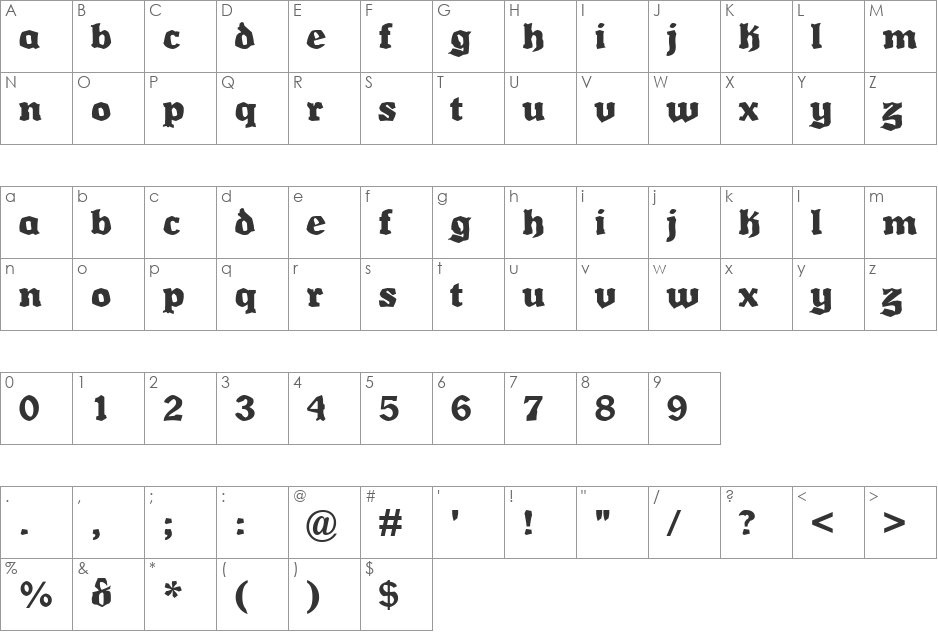 Multikultur font character map preview
