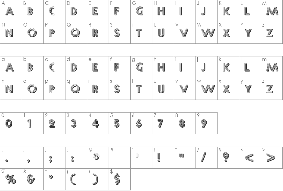 Multistrokes font character map preview