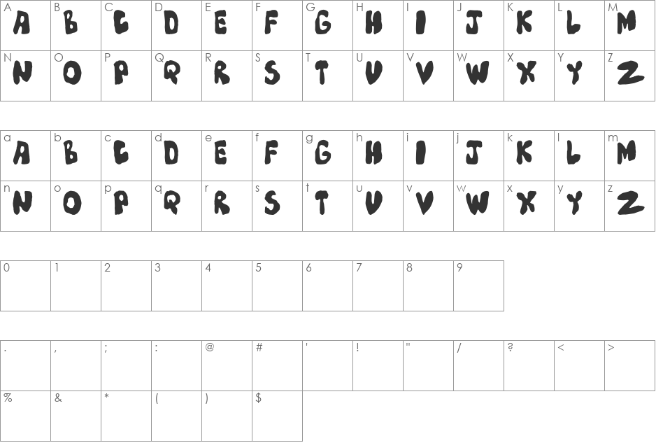 Mump font character map preview