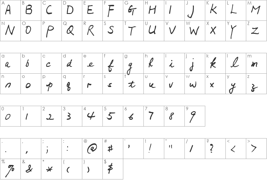 Mumsies font character map preview