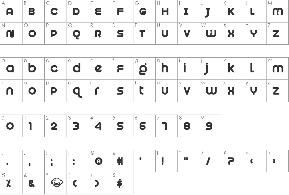 Munkeyshine font character map preview
