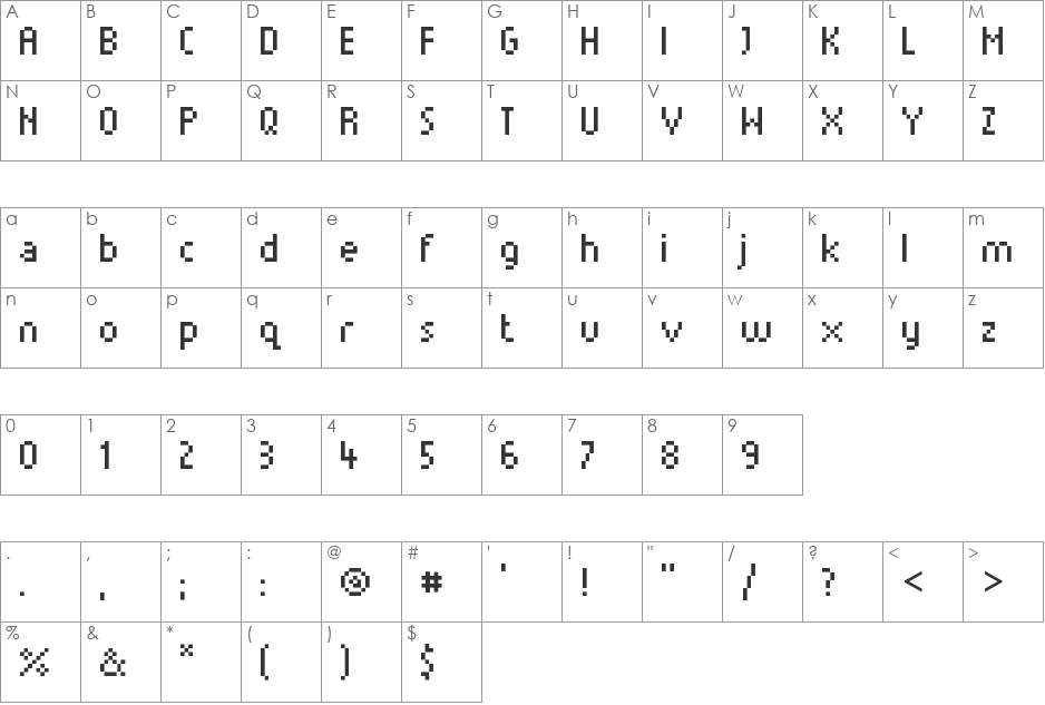 Munro font character map preview