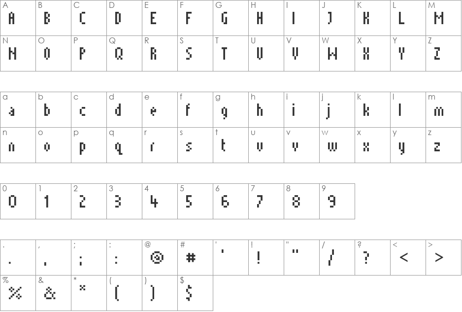 Munro Narrow font character map preview