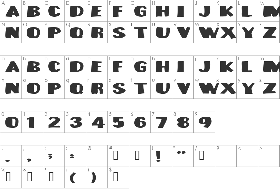 Munster Bash font character map preview