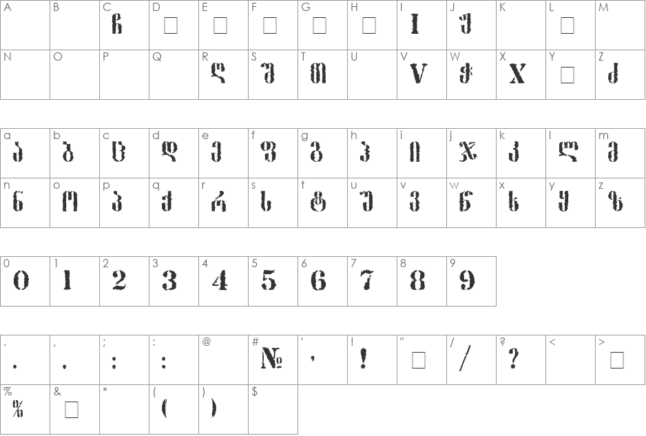 Muqara font character map preview