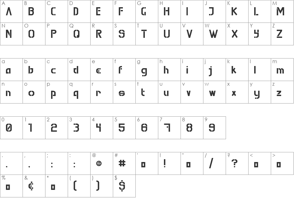 Mura-Knockout font character map preview