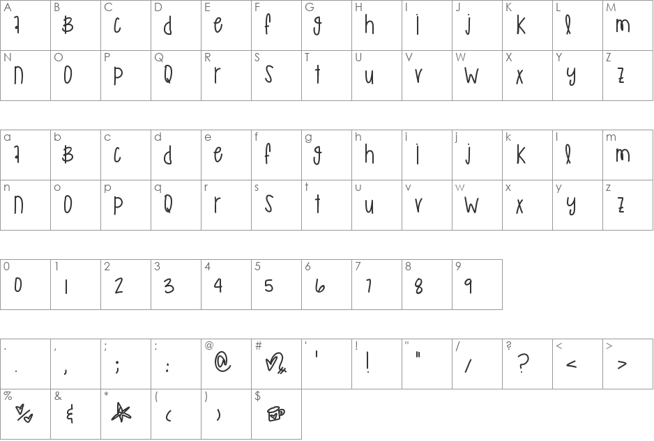 MurakamiRilapika font character map preview