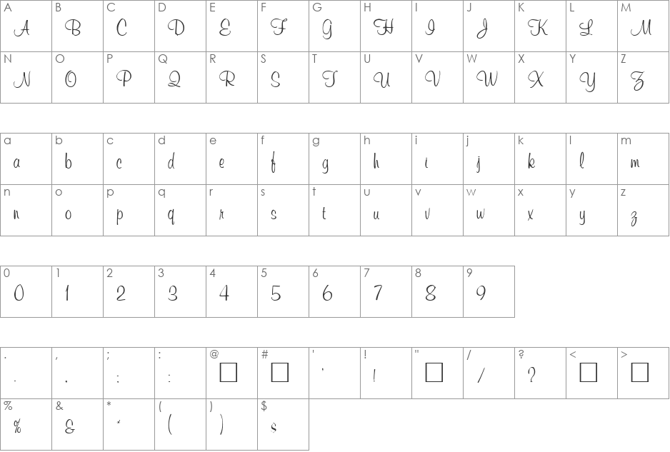 Muriel font character map preview