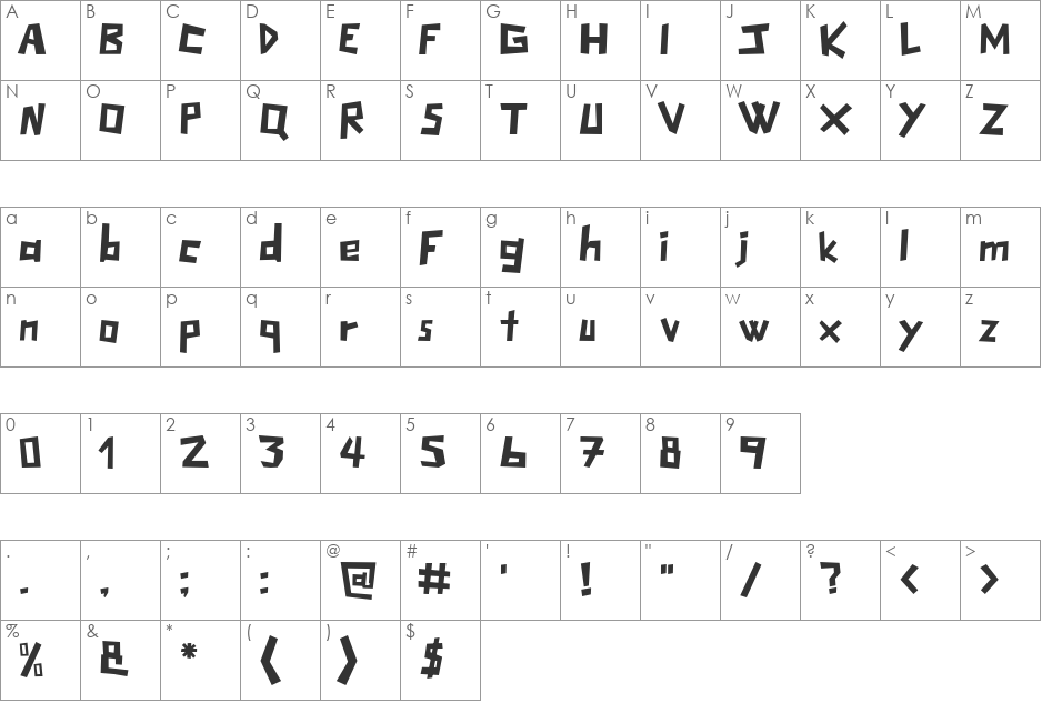 Muscovy font character map preview