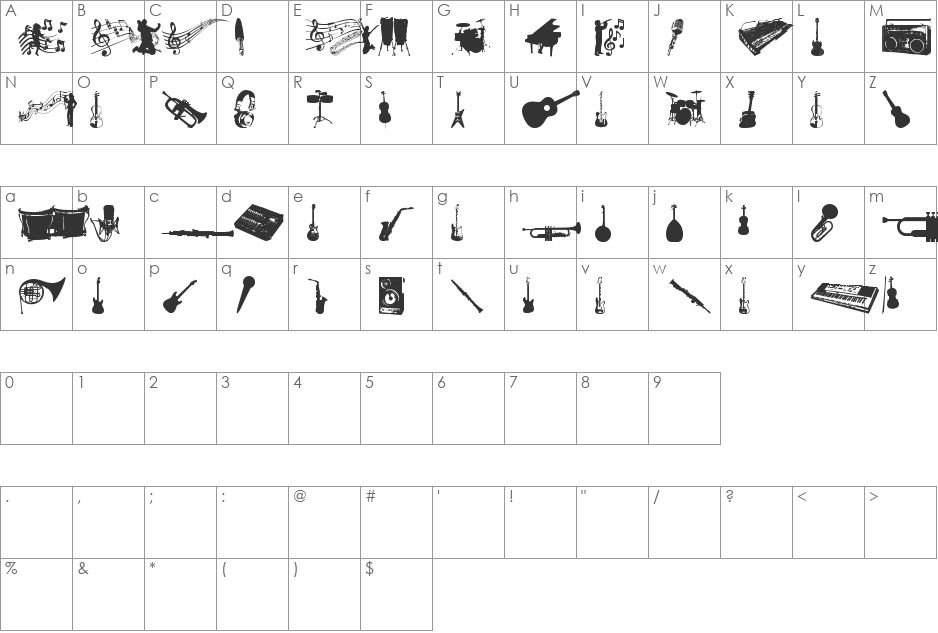 music tfb font character map preview