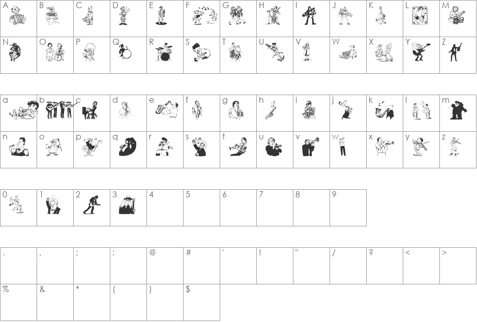 Musikantenstadel font character map preview