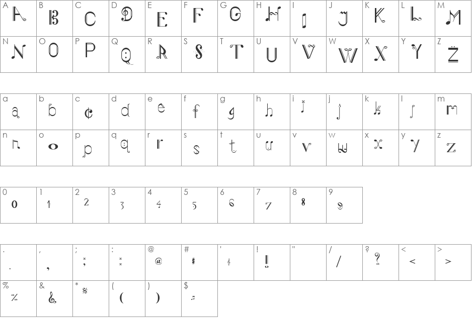 Musiker font character map preview