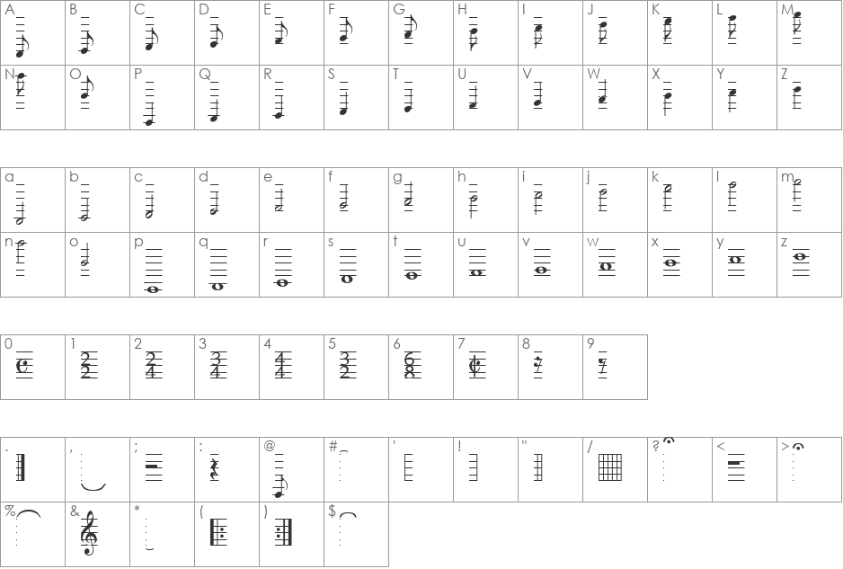 MusiQwikB font character map preview