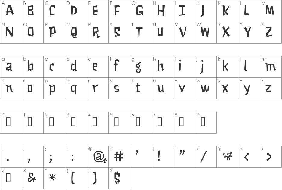 MuskelBengt font character map preview