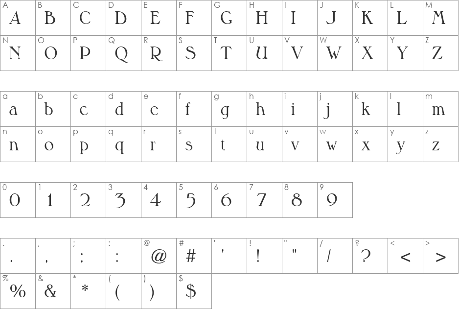 Musketeer font character map preview