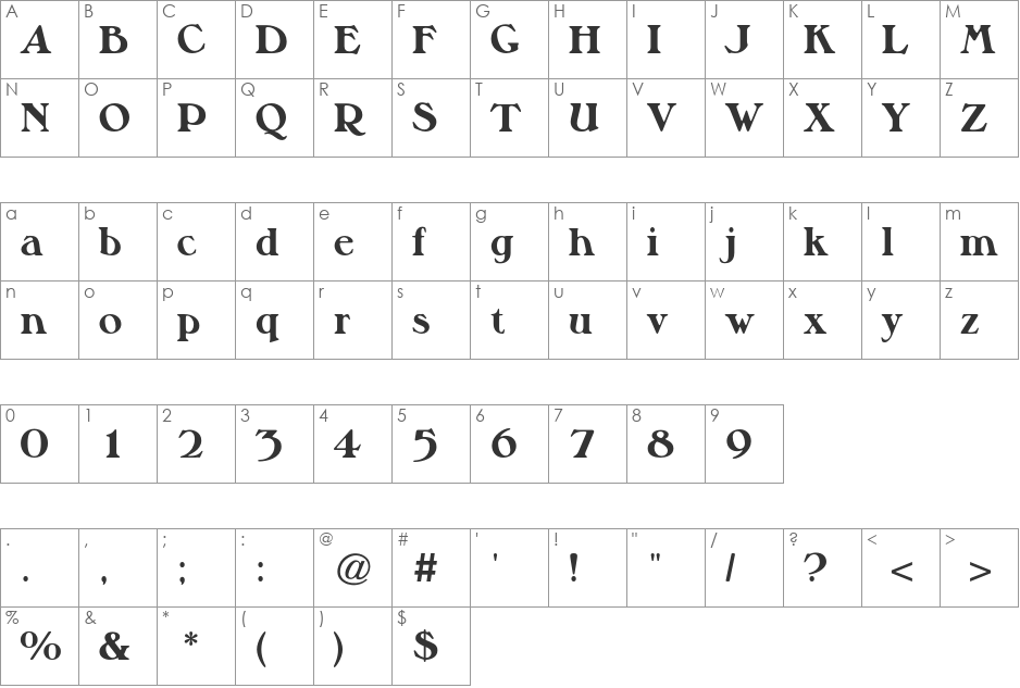 Musketeer CG ExtraBold font character map preview