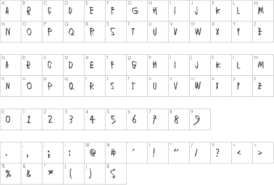 Muspi Merol Thgil font character map preview