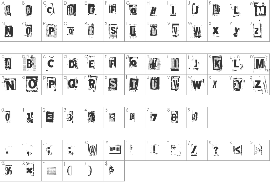 Mustasurma font character map preview