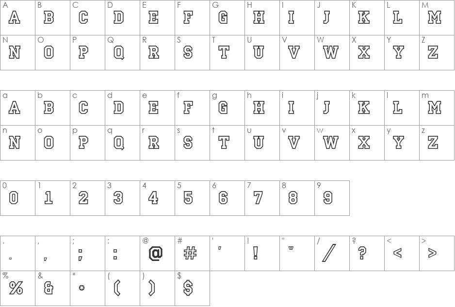 a_CampusOtl font character map preview