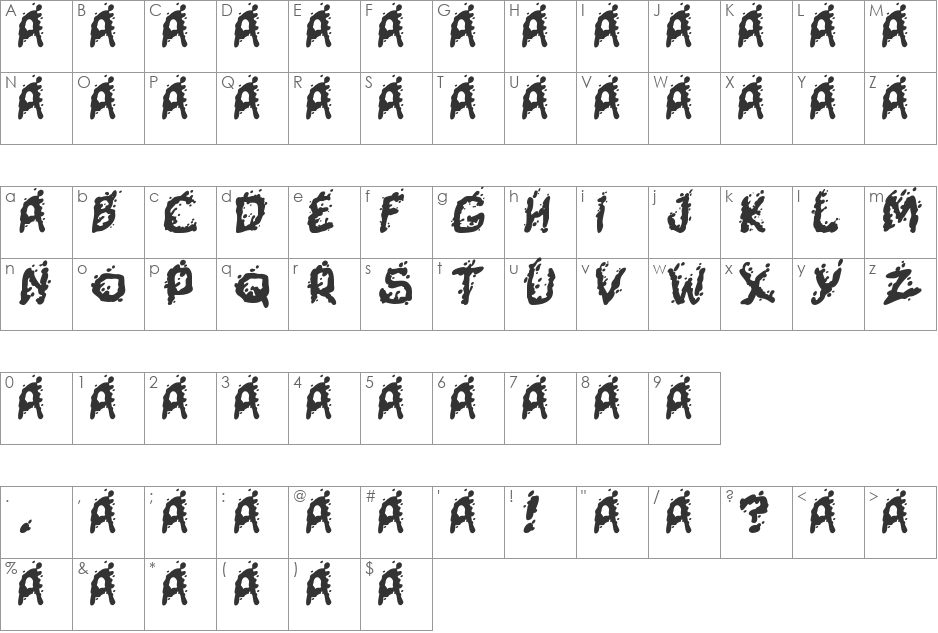 Mutant Supermodel font character map preview